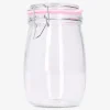 Barattolo in vetro con bordo rosa - 17 cm