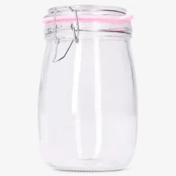 Barattolo in vetro con bordo rosa - 17 cm