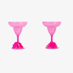Bicchieri da margarita rosa con decorazione floreale - 2 pz