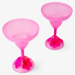 Bicchieri da margarita rosa con decorazione floreale - 2 pz