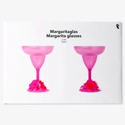 Bicchieri da margarita rosa con decorazione floreale - 2 pz