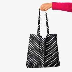 Borsa pieghevole nera con pois