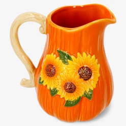 Brocca in ceramica con girasoli in rilievo - 1,12 L