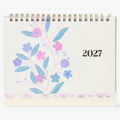 Calendario mensile floreale da tavolo con adesivi 2027