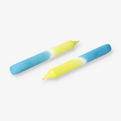 Candele da tavola dip-dye blu e gialle - 4 pz