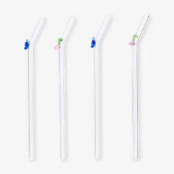Cannucce in vetro con decorazioni di fiori e ciliegie - 4 pz