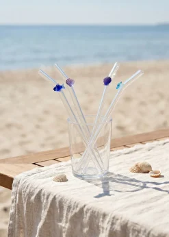 Cannucce in vetro con decorazioni pesci e conchiglie - 4 pz