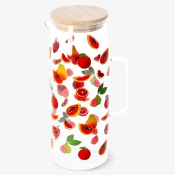 Caraffa in vetro con coperchio in bambù e stampa di frutta - 1,15 L
