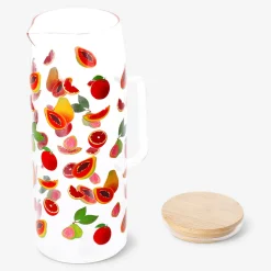 Caraffa in vetro con coperchio in bambù e stampa di frutta - 1,15 L