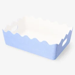 Cestino portaoggetti in feltro blu con bordi smerlati - 20x30 cm