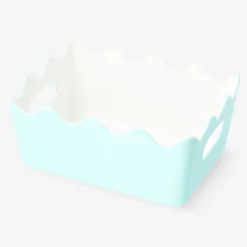 Cestino portaoggetti in feltro blu con bordi smerlati - 15x20 cm