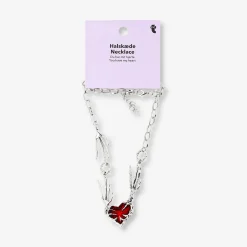 Collana argentata con cuore rosso