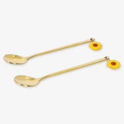 Cucchiaini da dessert dorati con decorazioni a forma di girasole - 2 pezzi