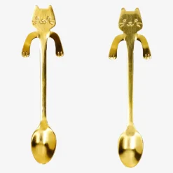Cucchiaini dorati con gatto da appendere alla tazza - 2 pz