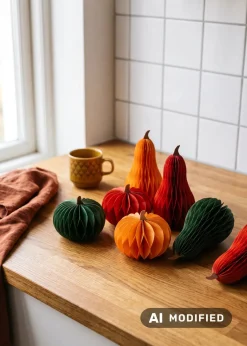 Decorazioni a forma di zucca in carta a nido d'ape - 6 pezzi