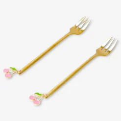 Forchettine da dessert dorate con decorazione di ciliegie - 2 pz