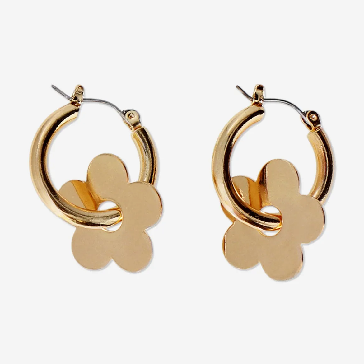 Orecchini pendenti - Cerchi con fiori dorati