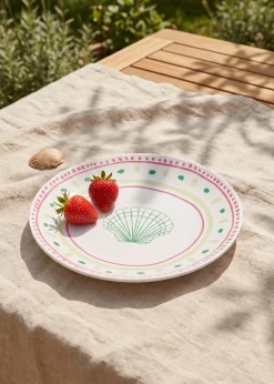 Piatto in ceramica con pois e conchiglia - 16 cm