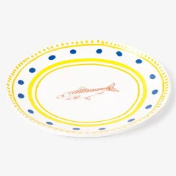 Piatto in ceramica con pois e pesce - 16 cm