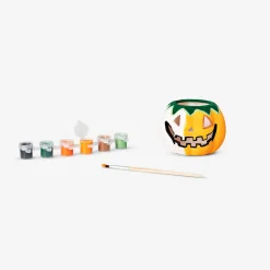 Portacandela a forma di zucca fai da te con colori e pennello
