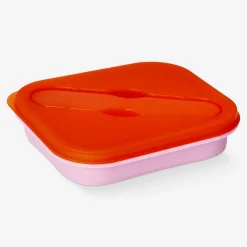 Scatola per il pranzo pieghevole rosa con forchetta - 600 ml