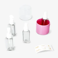 Set da viaggio rosa con adesivi - 4 pz