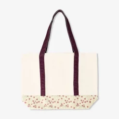 Shopper floreale con tracolla bordeaux