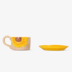 Tazza con girasoli in rilievo e piattino - 160 ml