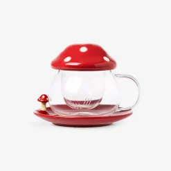 Tazza da tè a forma di fungo con coperchio e piattino - 400 ml