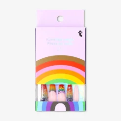 Unghie press-on con strass arcobaleno